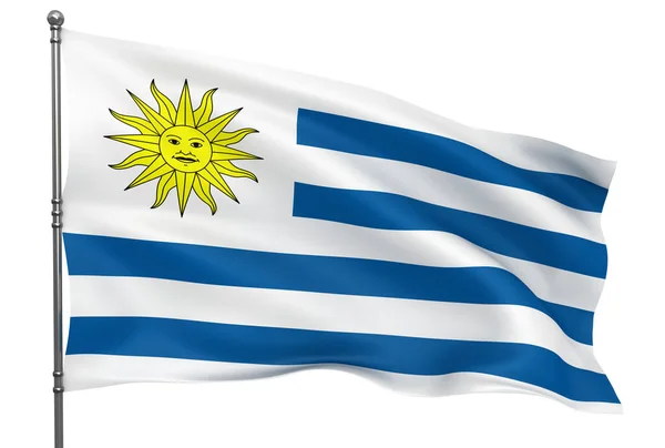 Ondeando Bandera Uruguaya Aislada Sobre Fondo Blanco —  Fotos de Stock