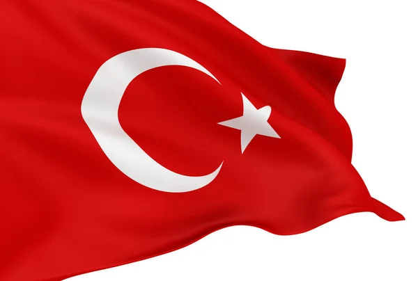 Acenando Bandeira Turca Isolada Sobre Fundo Branco — Fotografia de Stock