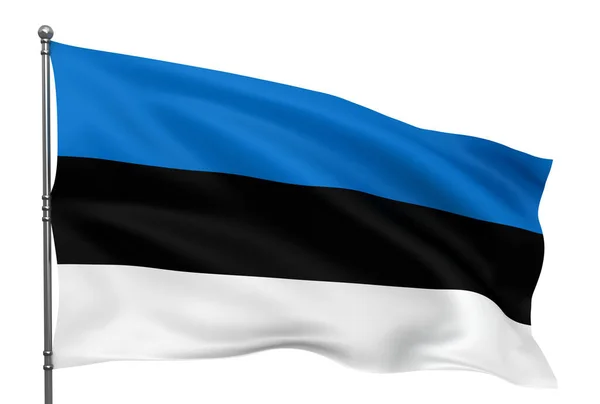 Lengő Észt Zászló Elszigetelt Fehér Háttér — Stock Fotó
