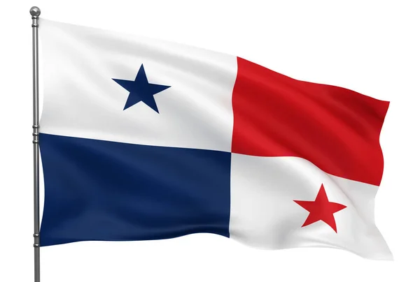 Ondeando Bandera Panameña Aislada Sobre Fondo Blanco — Foto de Stock