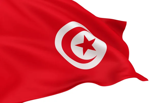 Waving Tunéziai Zászló Elszigetelt Fehér Háttér — Stock Fotó