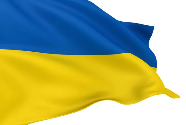 Ondeando Bandera Ucraniana Aislada Sobre Fondo Blanco — Foto de Stock