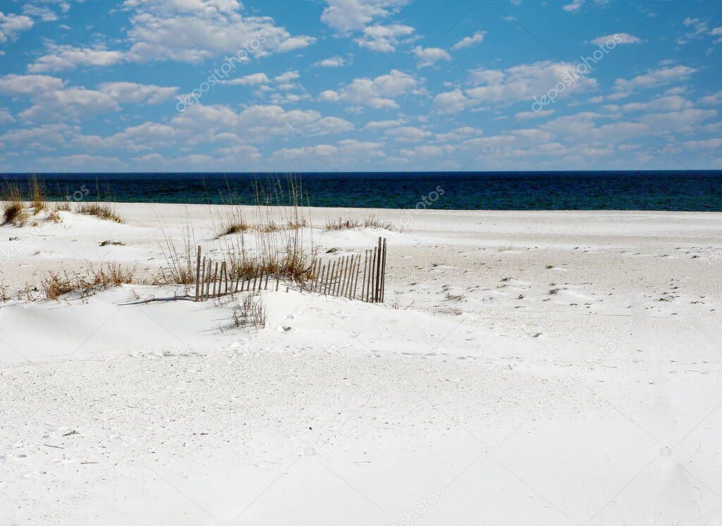 White sugar sand beach and dunes in Orange Beach, Alabama