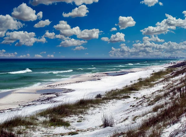 Olas Playa Navarra Con Arena Blanca Agua Turquesa Florida —  Fotos de Stock