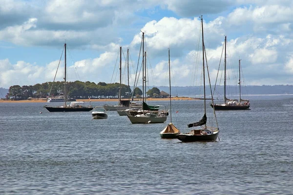 Barcos Anclados Alta Mar Long Island Sound Greenwich Connecticut —  Fotos de Stock