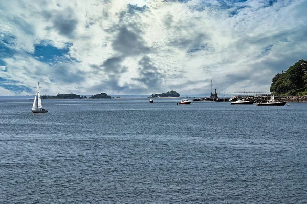 Σκάφη Αγκυροβολημένα Στο Λονγκ Άιλαντ Σάουντ Γκρίνουιτς Κονέκτικατ — Φωτογραφία Αρχείου