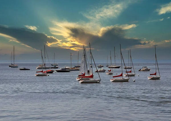 Boote Ankern Vor Der Küste Auf Long Island Sound Greenwich — Stockfoto
