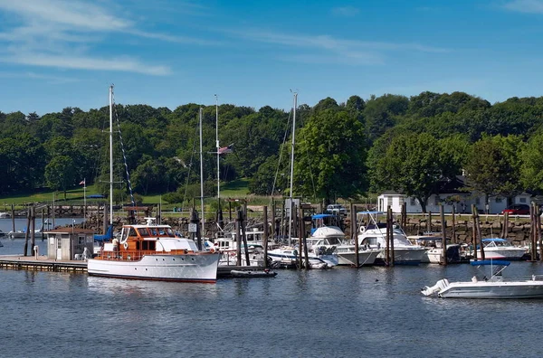 Barcos Anclados Bahía Greenwich Connecticut —  Fotos de Stock