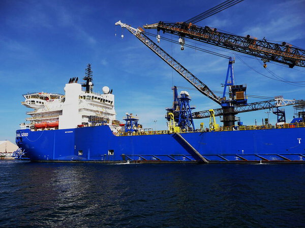 Offshore supply ship docked at the Port of Pensacola, Florida, USA