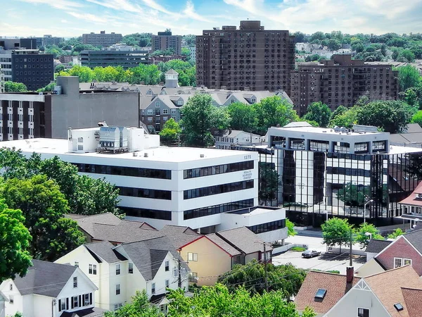 Luchtfoto Van Het Centrum Van Stamford Met Verschillende Bedrijven Residentiële — Stockfoto