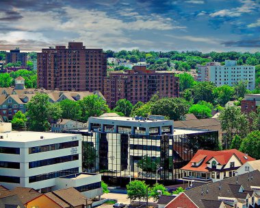 Stamford 'un ve Connecticut' taki banliyölerin hava manzarası