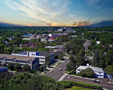 Stamford 'un ve Connecticut' taki banliyölerin hava manzarası