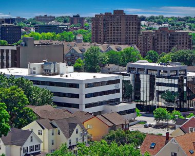 Stamford 'un ve Connecticut' taki banliyölerin hava manzarası