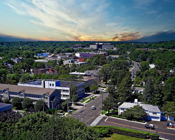 Stamford 'un ve Connecticut' taki banliyölerin hava manzarası