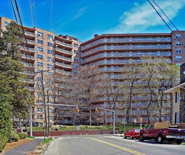 Stamford, Connecticut şehir merkezindeki apartman manzarası.