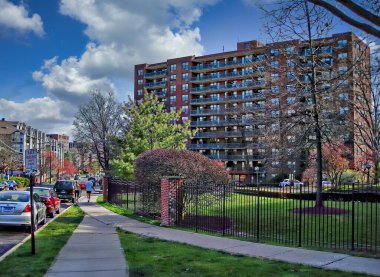 Stamford, Connecticut şehir merkezindeki apartman manzarası.
