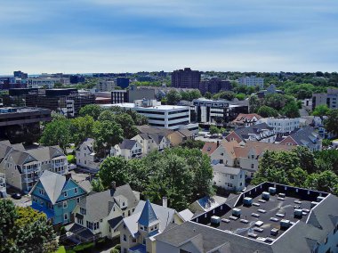 Stamford 'un ve Connecticut' taki banliyölerin hava manzarası