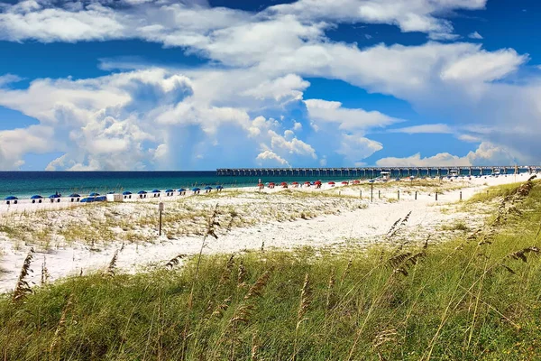 Вид Пляж Пенсакола Рибачим Пірсом Далечині Пенсакола Флорида — стокове фото