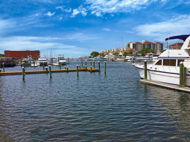 Pensacola, Florida 'da bir marinaya yanaşmış tekne ve yatlar.