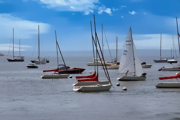 Boats Anchored Water — Stockfoto