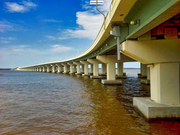 View from below Biloxi Bay Bridge as it crosses Biloxi Bay from Ocean Springs, Mississippi to Biloxi, Mississippi