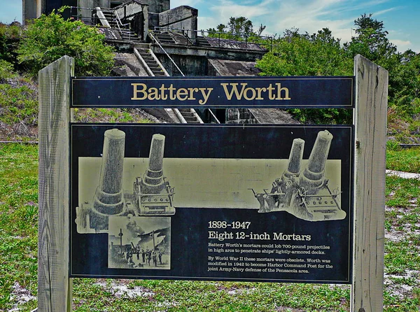 Letrero Información Battery Worth Fort Pickens Gulf Islands National Seashore — Foto de Stock