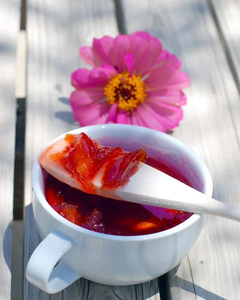 Nektarinky, broskvový jam. — Stock fotografie