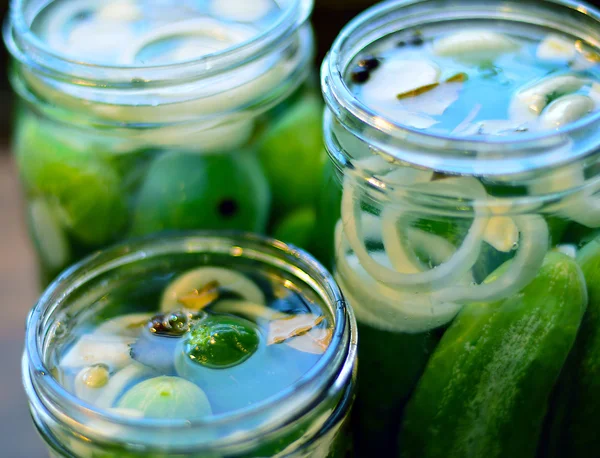 Canned cucumbers process. — Stock Photo, Image