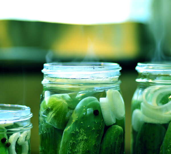 Canned cucumbers process.