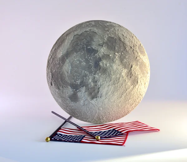 Moon and American flag. — Stock Photo, Image