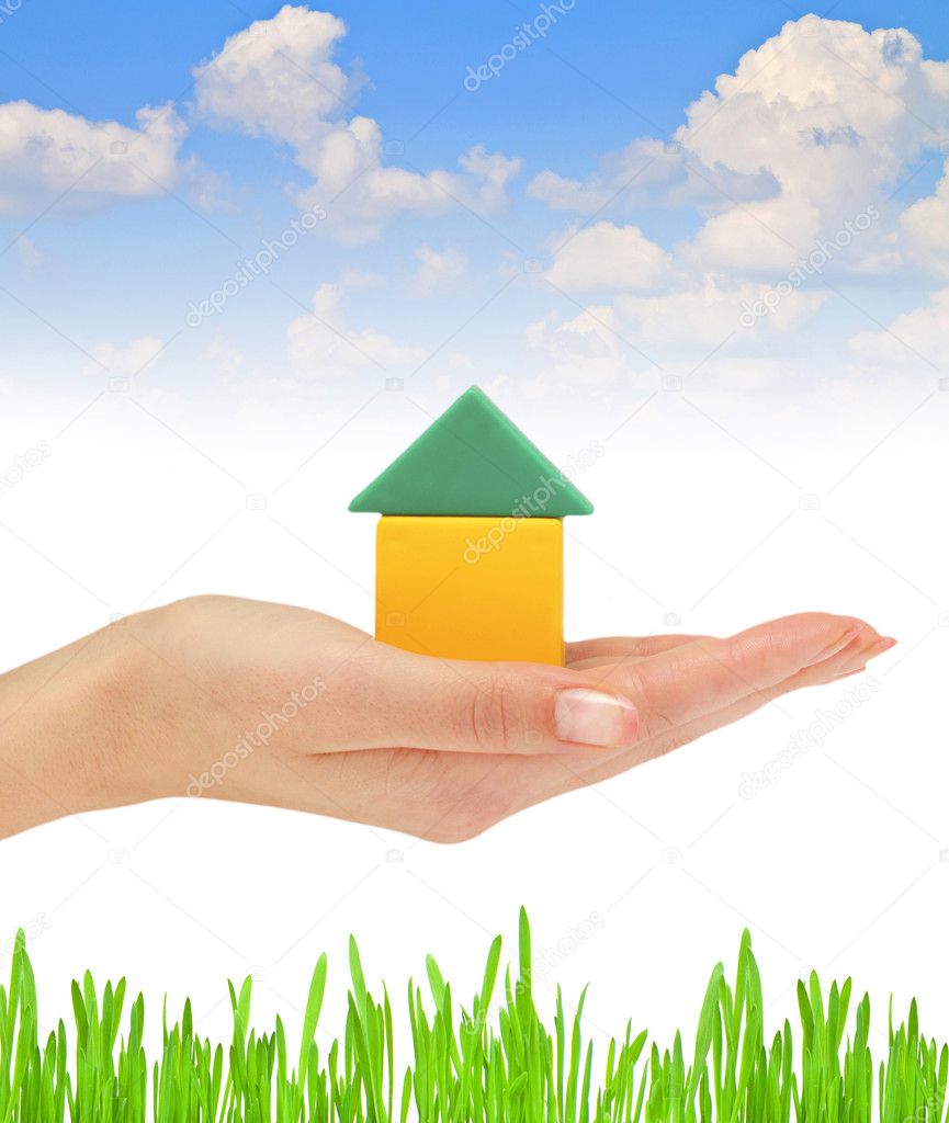 Color House In Hand Rainbow Blue Summer Sky Green Grass Stock Photo Image By C Strelov