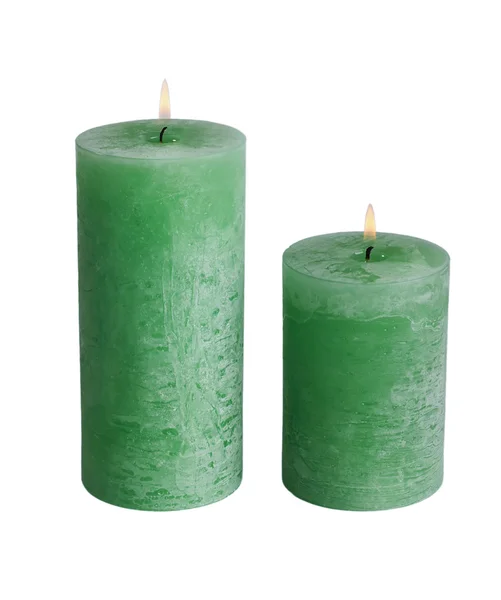 2 つの緑の蝋燭 ストック画像
