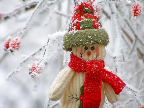 Boneco de neve sorridente na neve — Fotografia de Stock