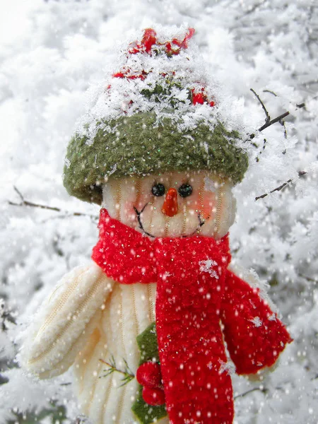 Smiling snowman in the snow — Stock Photo, Image