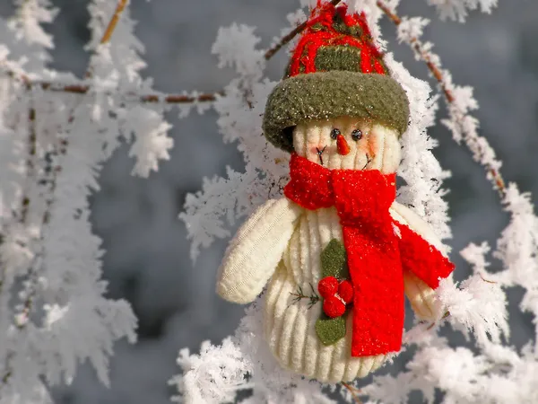 Smiling snowman in the snow — Stock Photo, Image