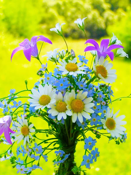 Bright colorful bouquet of garden and wild natural flowers — Stock Photo, Image