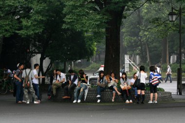 School Kids Studying - Ueno Park,Tokyo, Japan clipart