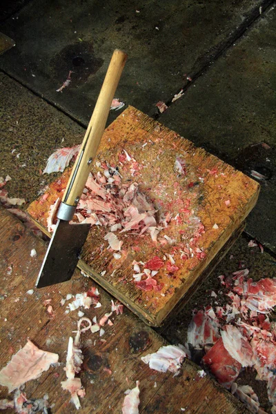 Bloque de corte - Mercado de pescado de Tsukiji, Tokio, Japón —  Fotos de Stock