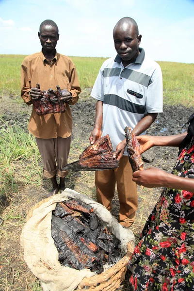 Galleggianti pesca villaggio - uganda, africa — Foto Stock