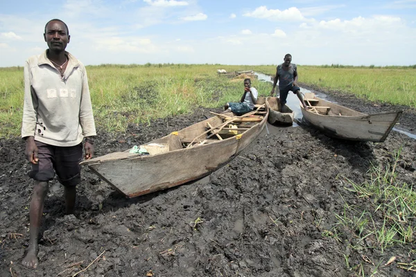 Galleggianti pesca villaggio - uganda, africa — Foto Stock