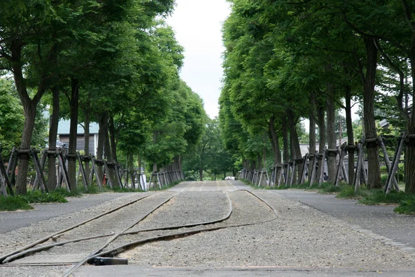 Γραμμή του τραμ - το ιστορικό χωριό των Χοκάιντο, Ιαπωνία — Φωτογραφία Αρχείου