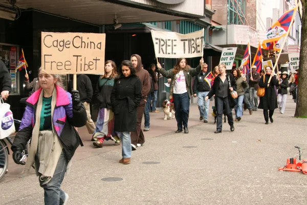 Tibetaanse vrijheid protest, vancouver, canada (maart 22 2008) — Stockfoto