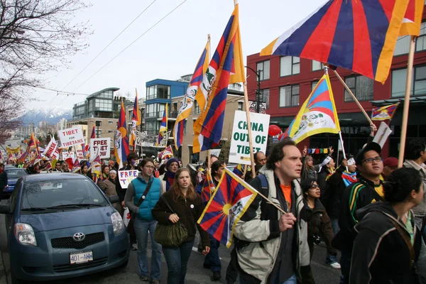 Protesta tibetana por la libertad, Vancouver, Canadá (22 de marzo de 2008) ) — Foto de Stock