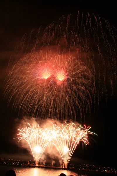 Fireworks over a lake — Stock Photo, Image