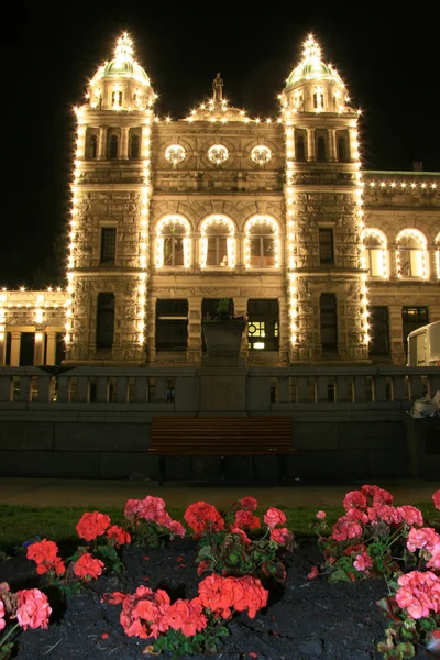 Edifici del Parlamento di notte, Victoria, BC, Canada — Foto Stock