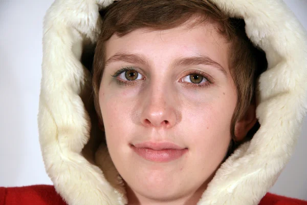 Girl Wearing a Warm Furry Hood — Stock Photo, Image