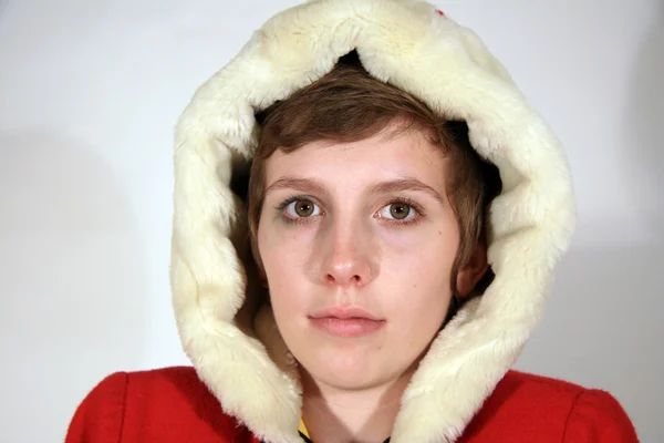 Girl Wearing a Warm Furry Hood — Stock Photo, Image