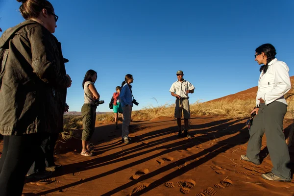 Toeristen in nationaal park namib woestijn — Stockfoto