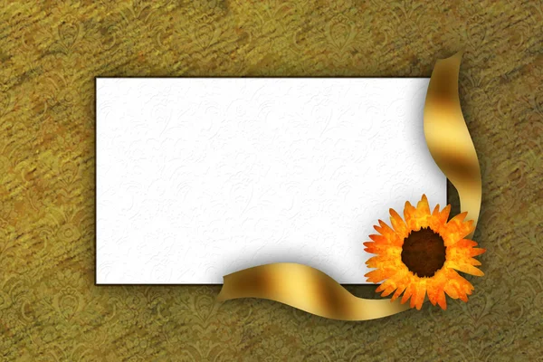 Tarjeta de felicitación para invitación con flor y lazo dorado —  Fotos de Stock