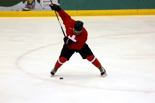 Hokejový brankář týmu Švýcarska v prim plánu — Stock fotografie